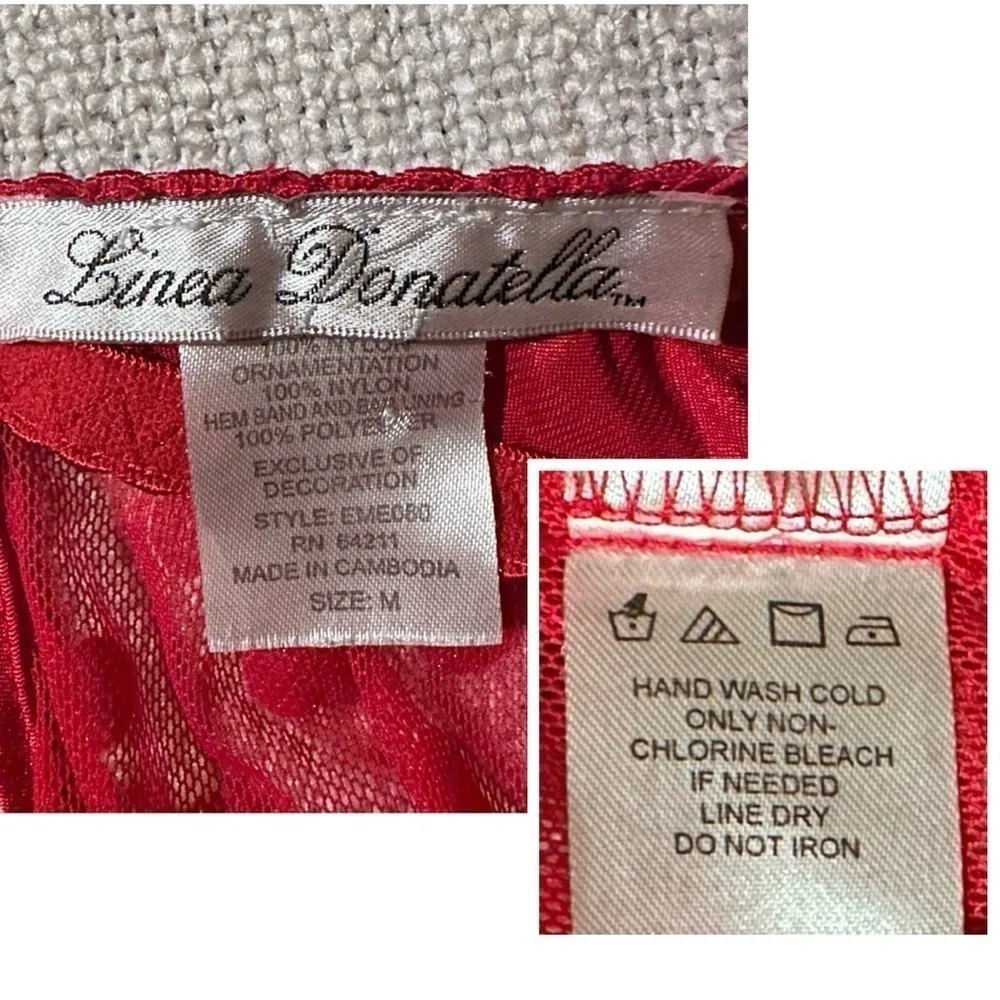 LINEA DONATELLA Entice Me Red Dot Semi Sheer Chemise Lace Bra Cami Women's M